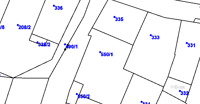 Parcela st. 550/1 v KÚ Luženice, Katastrální mapa