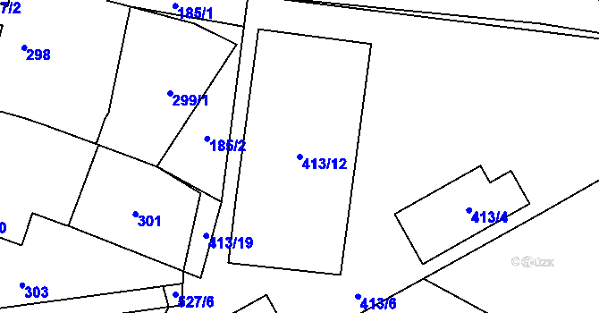 Parcela st. 413/12 v KÚ Luženice, Katastrální mapa