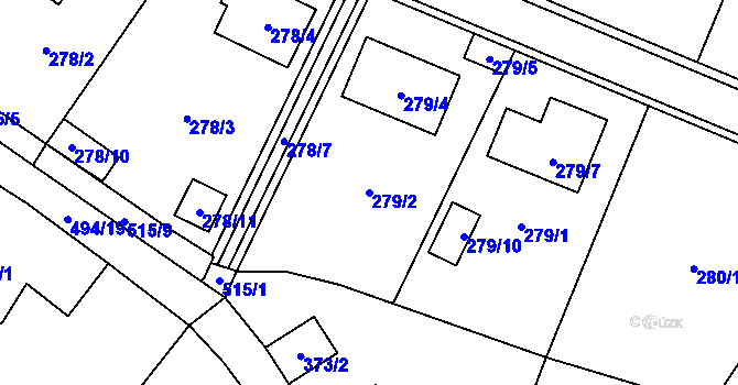 Parcela st. 279/2 v KÚ Luženice, Katastrální mapa