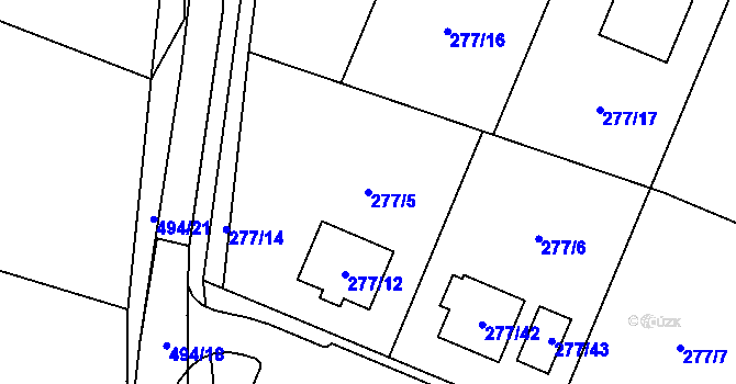 Parcela st. 277/5 v KÚ Luženice, Katastrální mapa