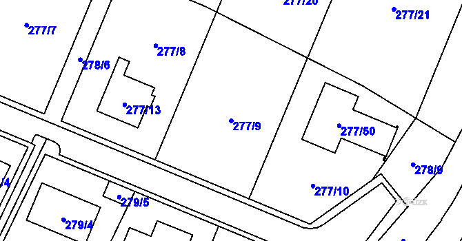 Parcela st. 277/9 v KÚ Luženice, Katastrální mapa