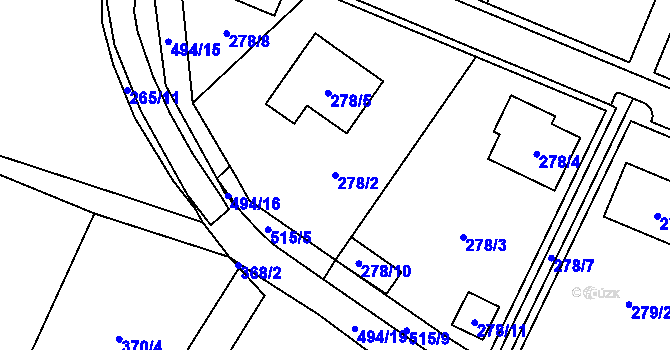 Parcela st. 278/2 v KÚ Luženice, Katastrální mapa