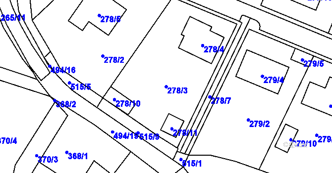 Parcela st. 278/3 v KÚ Luženice, Katastrální mapa