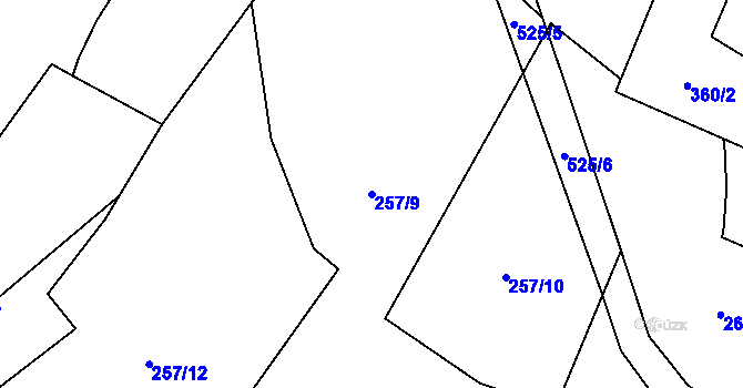 Parcela st. 257/9 v KÚ Luženice, Katastrální mapa