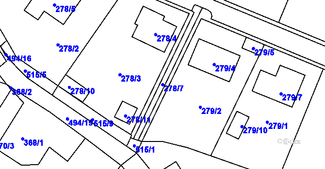 Parcela st. 278/7 v KÚ Luženice, Katastrální mapa