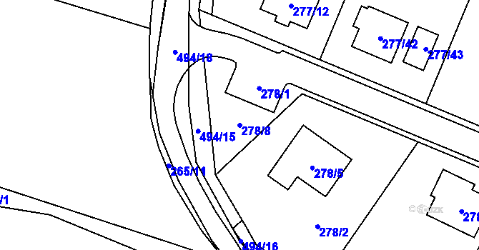 Parcela st. 278/8 v KÚ Luženice, Katastrální mapa