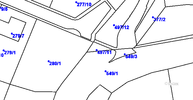 Parcela st. 497/11 v KÚ Luženice, Katastrální mapa