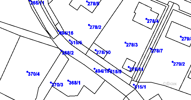 Parcela st. 278/10 v KÚ Luženice, Katastrální mapa