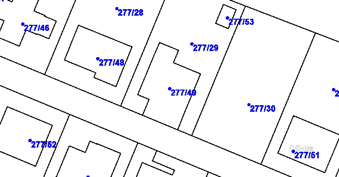 Parcela st. 277/49 v KÚ Luženice, Katastrální mapa
