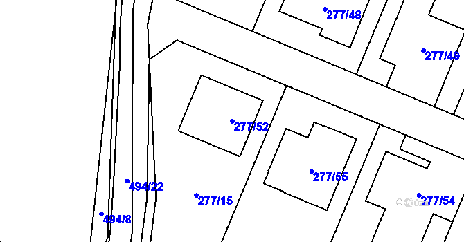 Parcela st. 277/52 v KÚ Luženice, Katastrální mapa