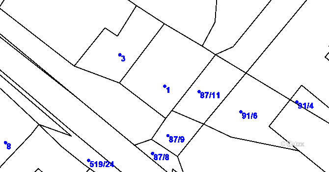Parcela st. 1 v KÚ Luženičky, Katastrální mapa