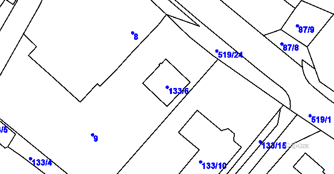 Parcela st. 133/6 v KÚ Luženičky, Katastrální mapa