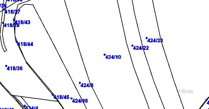 Parcela st. 424/10 v KÚ Luženičky, Katastrální mapa