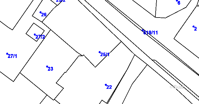 Parcela st. 25/1 v KÚ Luženičky, Katastrální mapa