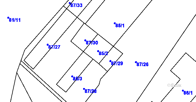Parcela st. 85/2 v KÚ Luženičky, Katastrální mapa