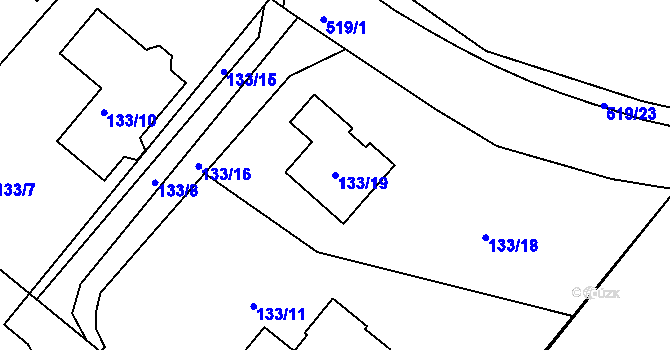 Parcela st. 133/19 v KÚ Luženičky, Katastrální mapa