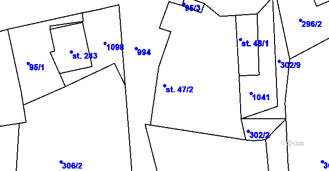 Parcela st. 47/2 v KÚ Lužice u Mostu, Katastrální mapa