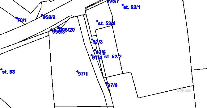 Parcela st. 52/2 v KÚ Lužice u Mostu, Katastrální mapa