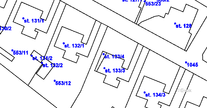 Parcela st. 133/4 v KÚ Lužice u Mostu, Katastrální mapa