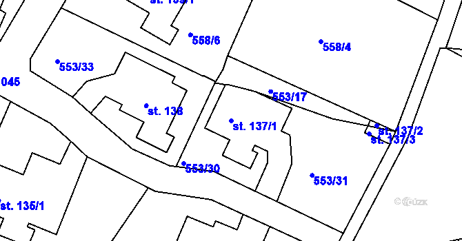 Parcela st. 137/1 v KÚ Lužice u Mostu, Katastrální mapa