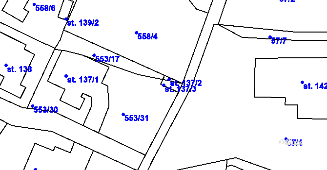 Parcela st. 137/3 v KÚ Lužice u Mostu, Katastrální mapa