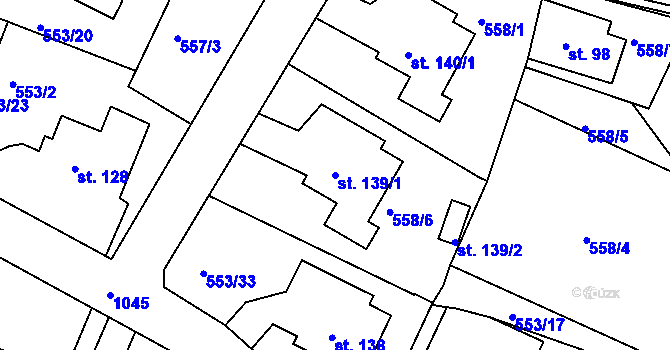 Parcela st. 139/1 v KÚ Lužice u Mostu, Katastrální mapa