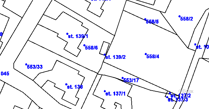 Parcela st. 139/2 v KÚ Lužice u Mostu, Katastrální mapa