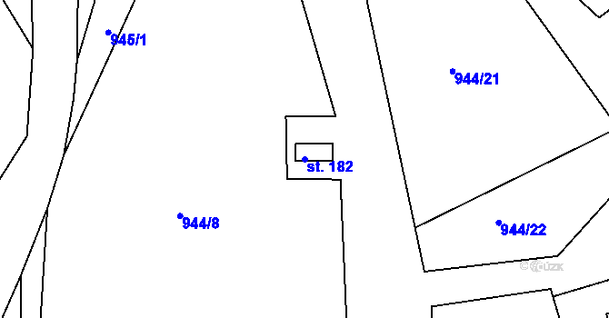 Parcela st. 182 v KÚ Lužice u Mostu, Katastrální mapa