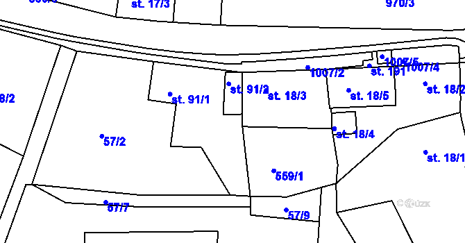 Parcela st. 57/3 v KÚ Lužice u Mostu, Katastrální mapa