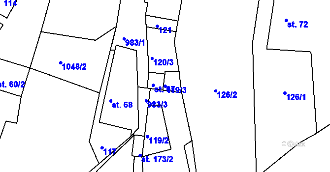 Parcela st. 119/3 v KÚ Lužice u Mostu, Katastrální mapa