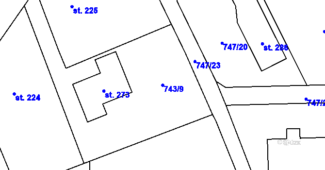 Parcela st. 743/9 v KÚ Lužice u Mostu, Katastrální mapa