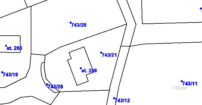 Parcela st. 743/21 v KÚ Lužice u Mostu, Katastrální mapa
