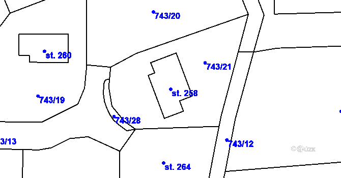 Parcela st. 258 v KÚ Lužice u Mostu, Katastrální mapa