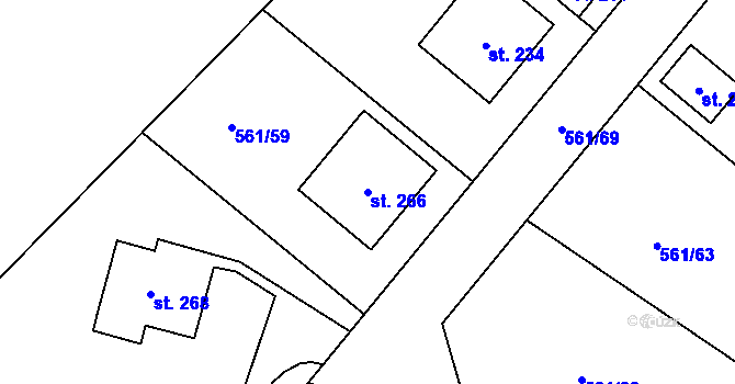 Parcela st. 266 v KÚ Lužice u Mostu, Katastrální mapa