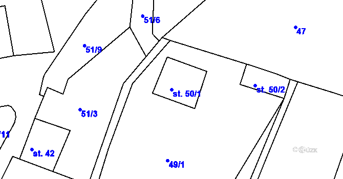 Parcela st. 50/1 v KÚ Svinčice, Katastrální mapa