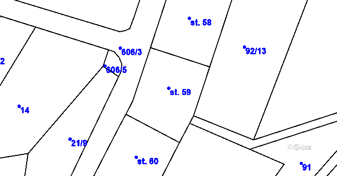 Parcela st. 59 v KÚ Svinčice, Katastrální mapa