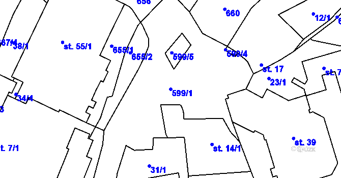 Parcela st. 599/1 v KÚ Svinčice, Katastrální mapa