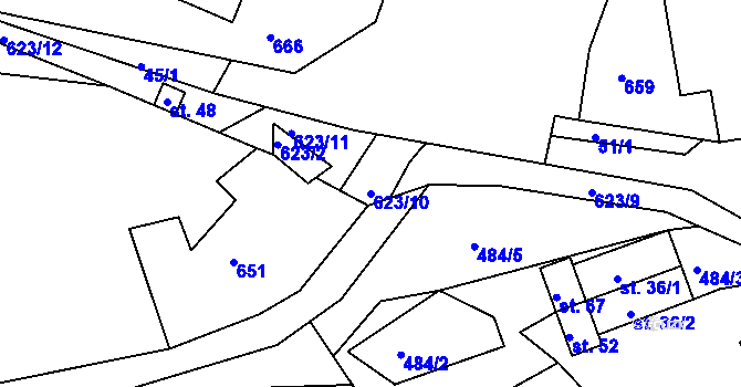 Parcela st. 623/10 v KÚ Svinčice, Katastrální mapa