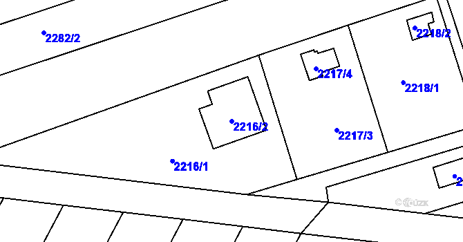 Parcela st. 2216/2 v KÚ Lužice u Hodonína, Katastrální mapa