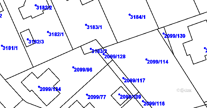 Parcela st. 2099/128 v KÚ Lužice u Hodonína, Katastrální mapa