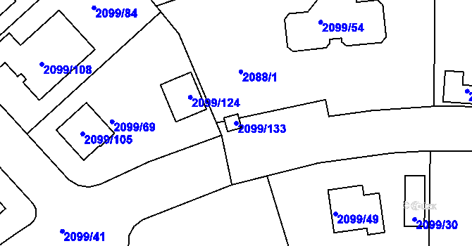 Parcela st. 2099/133 v KÚ Lužice u Hodonína, Katastrální mapa