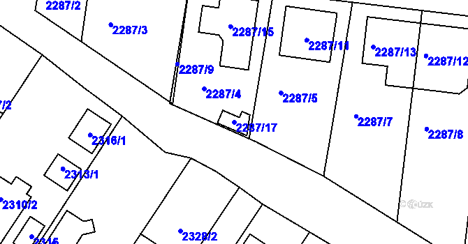 Parcela st. 2287/17 v KÚ Lužice u Hodonína, Katastrální mapa