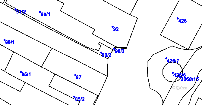 Parcela st. 90/2 v KÚ Lužice u Hodonína, Katastrální mapa