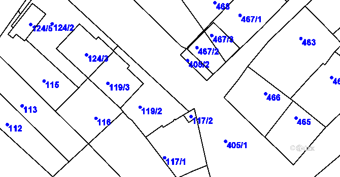Parcela st. 119/1 v KÚ Lužice u Hodonína, Katastrální mapa