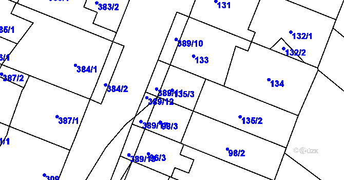 Parcela st. 135/3 v KÚ Lužice u Hodonína, Katastrální mapa