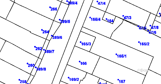 Parcela st. 165/3 v KÚ Lužice u Hodonína, Katastrální mapa