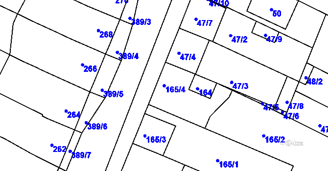 Parcela st. 165/4 v KÚ Lužice u Hodonína, Katastrální mapa