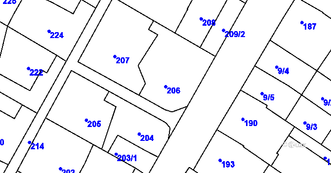 Parcela st. 206 v KÚ Lužice u Hodonína, Katastrální mapa
