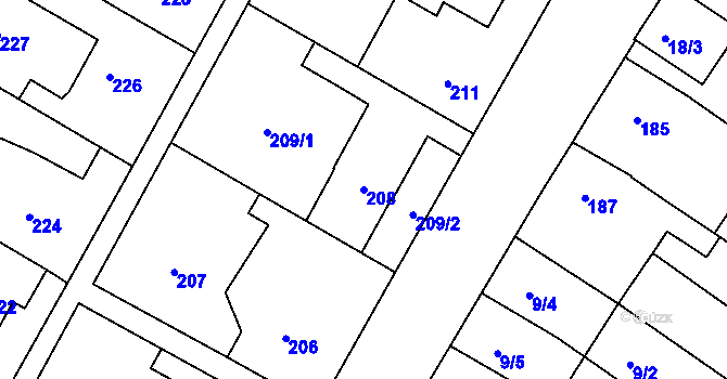 Parcela st. 208 v KÚ Lužice u Hodonína, Katastrální mapa