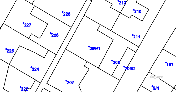 Parcela st. 209 v KÚ Lužice u Hodonína, Katastrální mapa